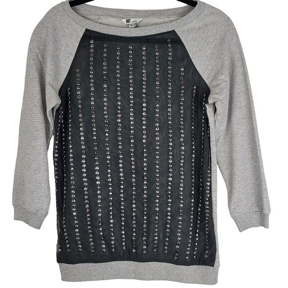 KUT from the Kloth 100% Cotton Mixed Media Sheer Front Studded Sweater, Small - Picture 1 of 7